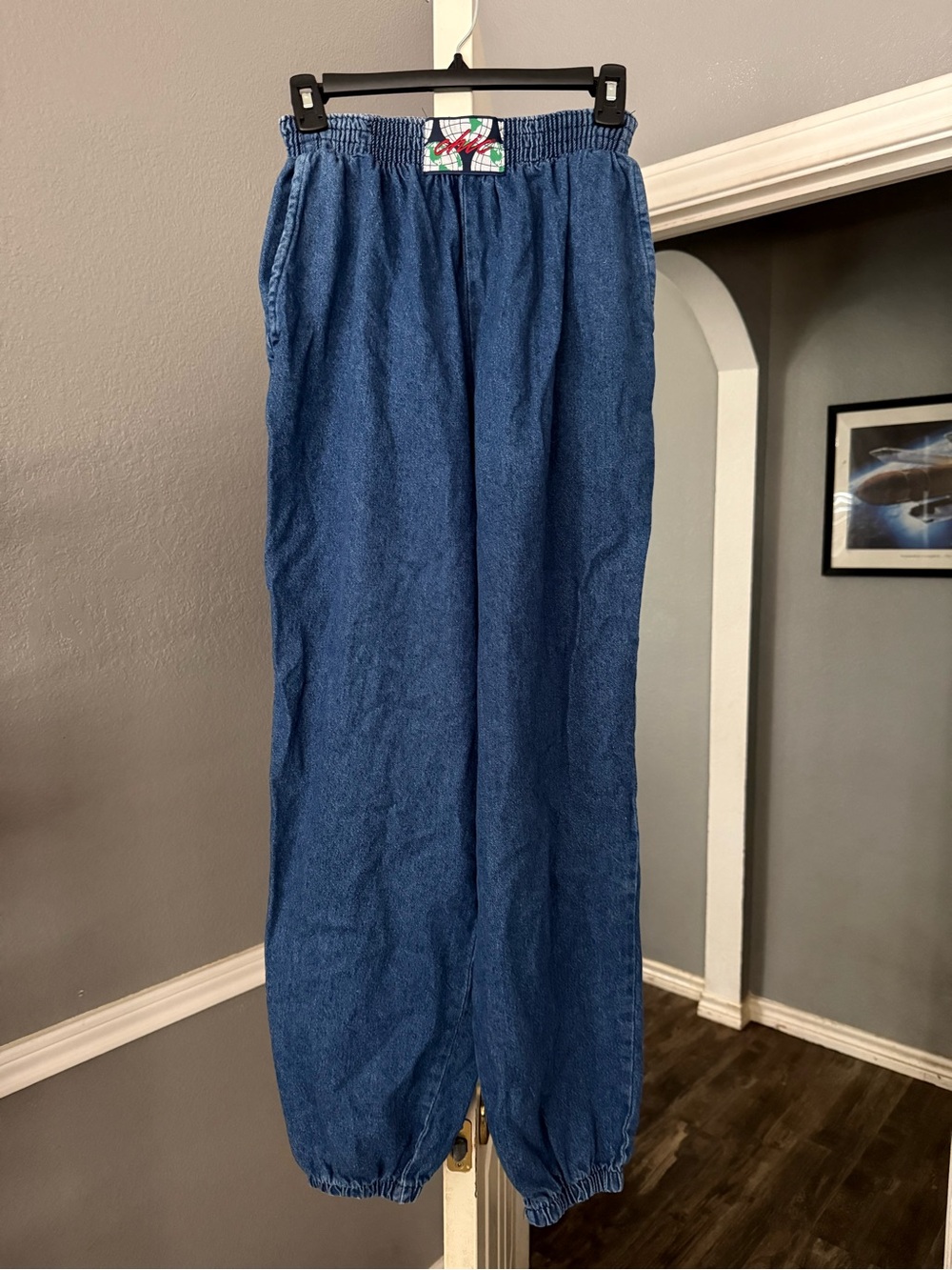 Casual Elastic-Waist Blue Denim Jogger Pants
